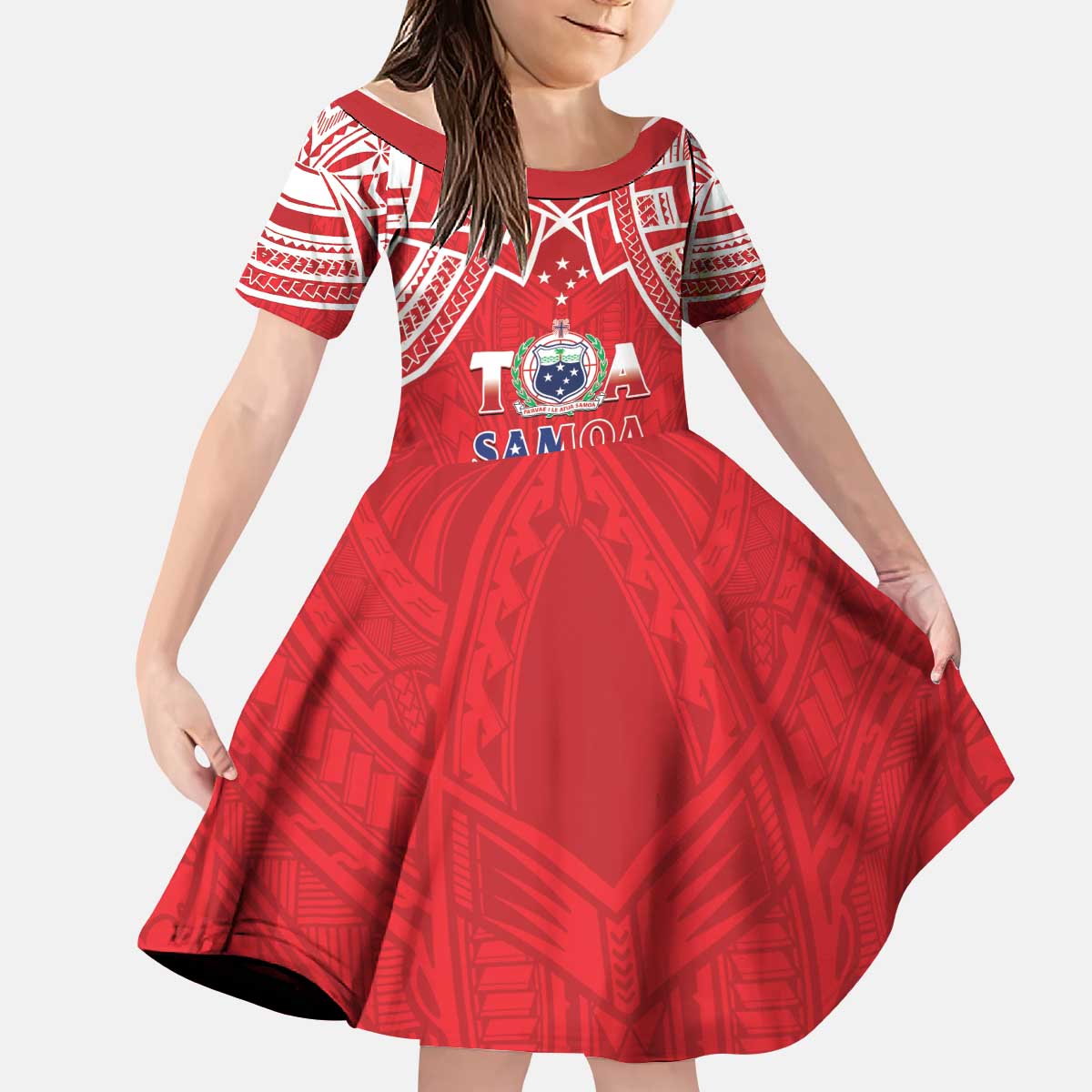 Samoa Rugby Custom Kid Short Sleeve Dress Toa Samoa Pacific Sporty Red LT14 KID Red - Polynesian Pride