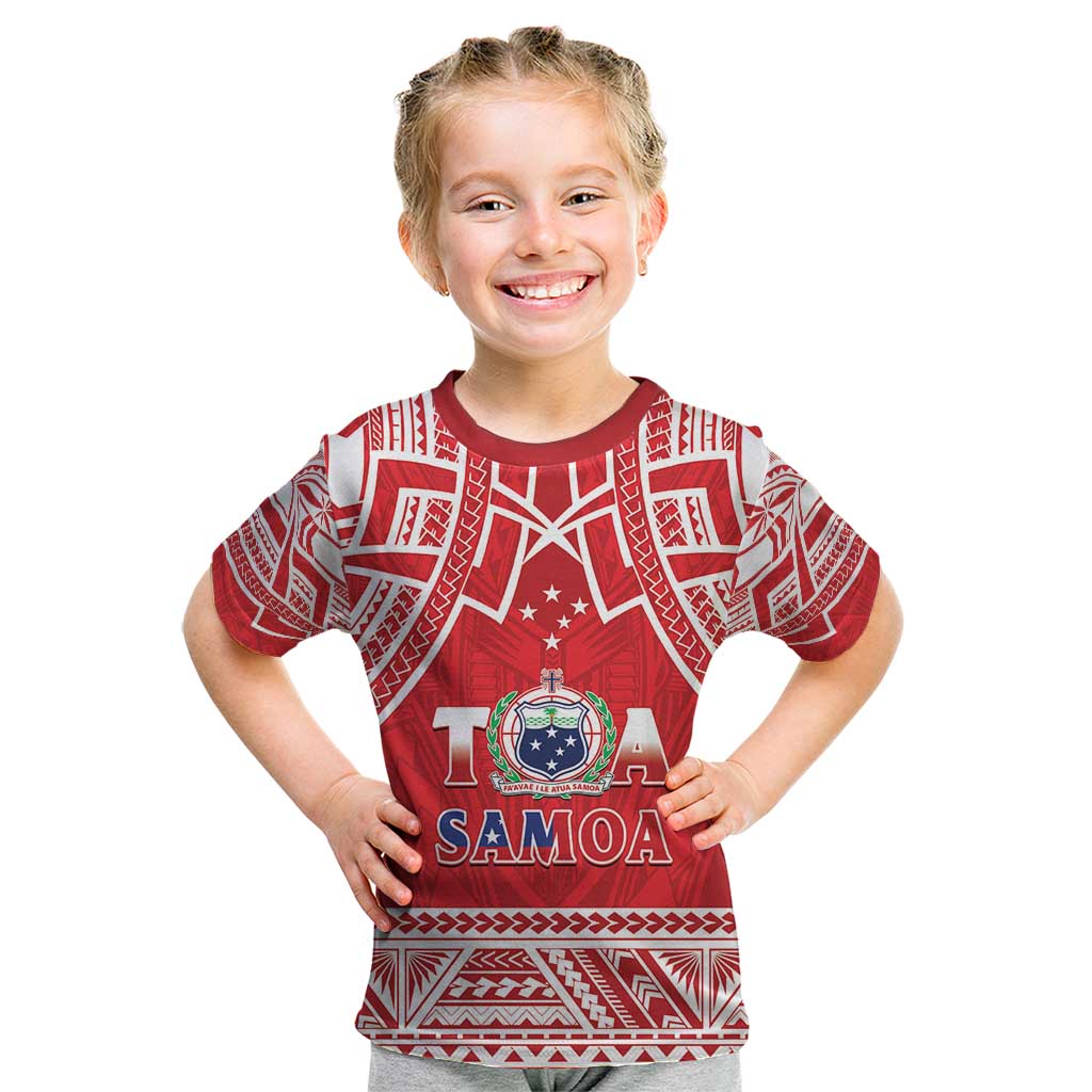 Samoa Rugby Custom Kid T Shirt Toa Samoa Pacific Sporty Red LT14 Red - Polynesian Pride