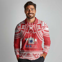 Samoa Rugby Custom Long Sleeve Polo Shirt Toa Samoa Pacific Sporty Red LT14 - Polynesian Pride