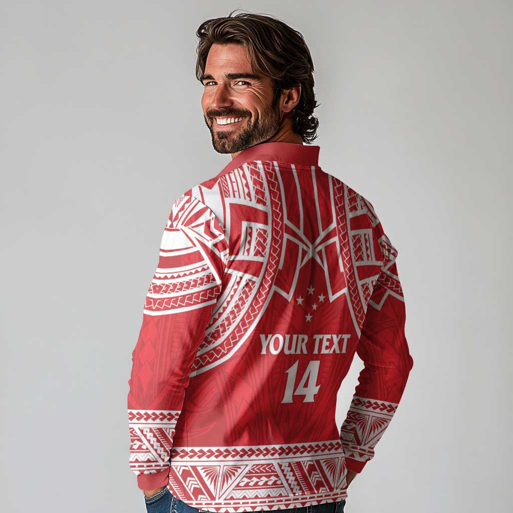 Samoa Rugby Custom Long Sleeve Polo Shirt Toa Samoa Pacific Sporty Red LT14 - Polynesian Pride