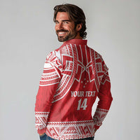 Samoa Rugby Custom Long Sleeve Polo Shirt Toa Samoa Pacific Sporty Red LT14 - Polynesian Pride