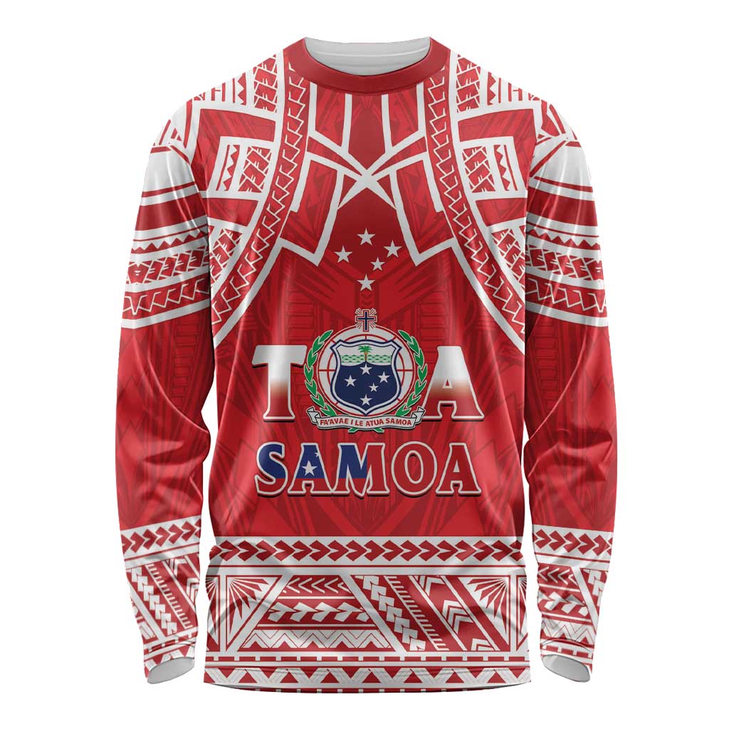 Samoa Rugby Custom Long Sleeve Shirt Toa Samoa Pacific Sporty Red LT14 Unisex Red - Polynesian Pride