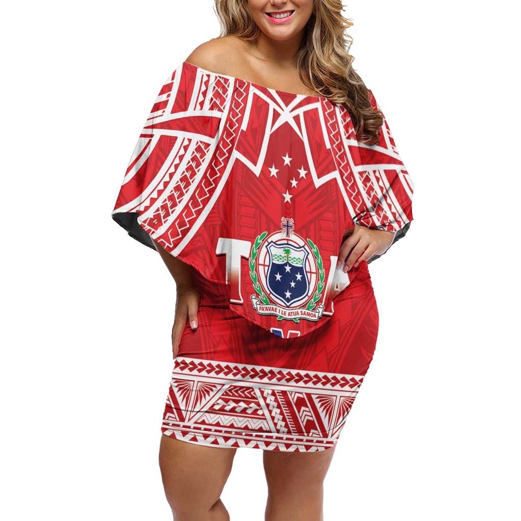 Samoa Rugby Custom Off Shoulder Short Dress Toa Samoa Pacific Sporty Red LT14 Women Red - Polynesian Pride