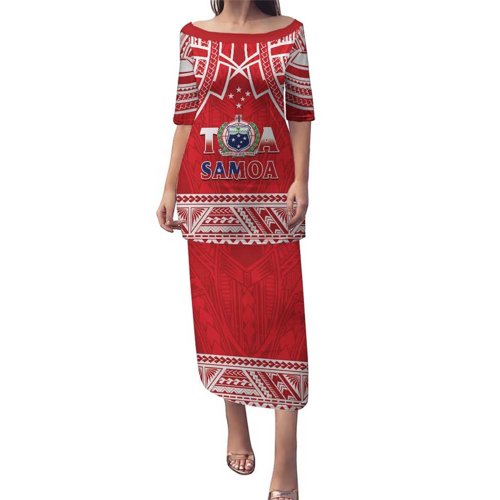 Samoa Rugby Custom Puletasi Toa Samoa Pacific Sporty Red LT14 Long Dress Red - Polynesian Pride