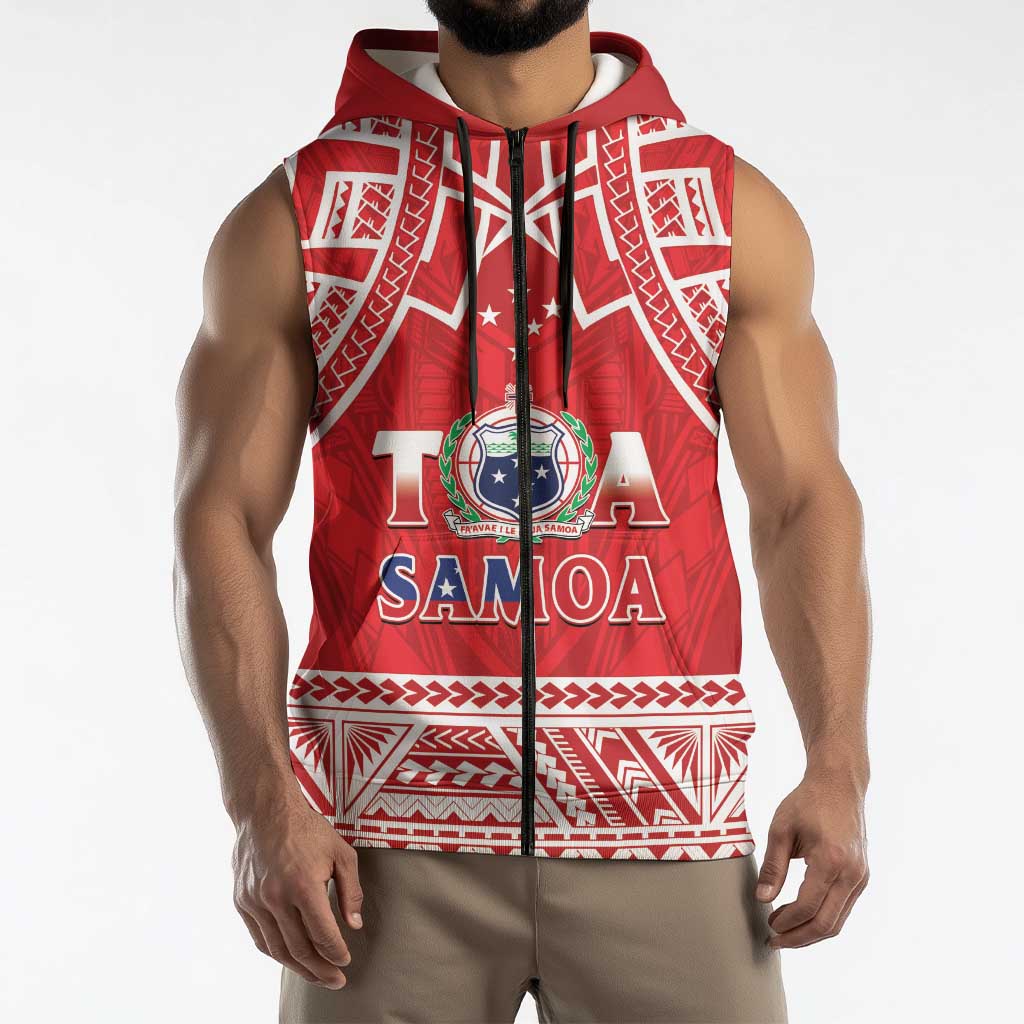 Samoa Rugby Custom Sleeveless Zip Hoodie Toa Samoa Pacific Sporty Red LT14 - Polynesian Pride