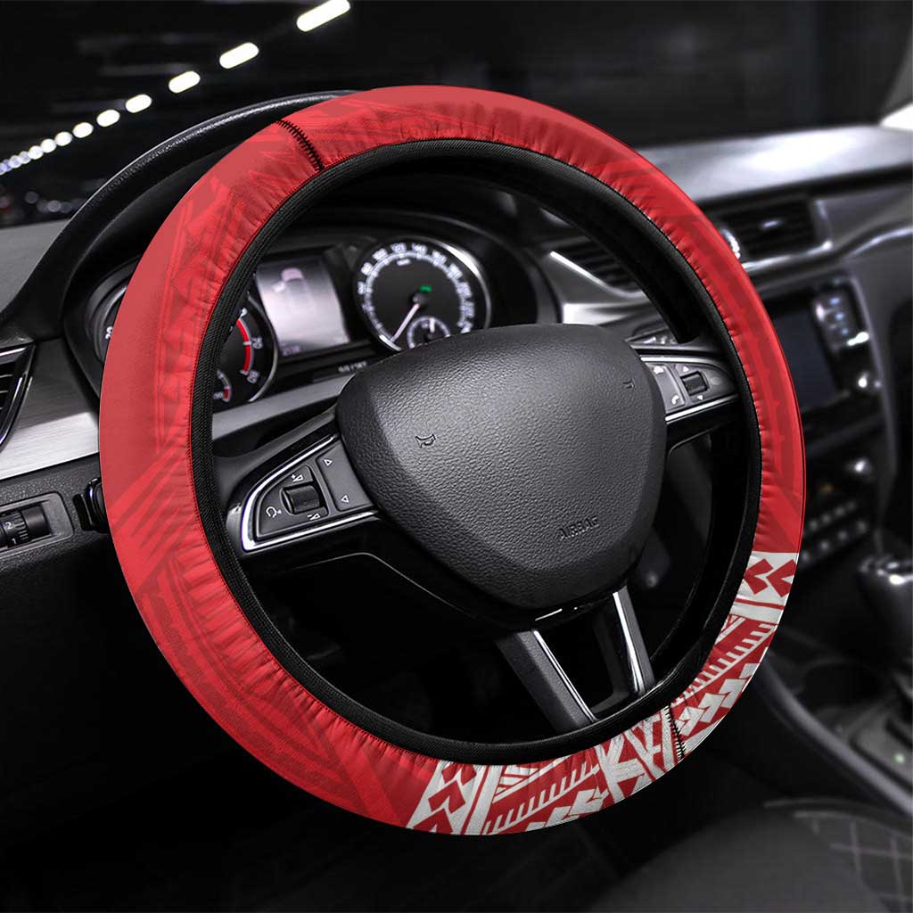 Samoa Rugby Steering Wheel Cover Toa Samoa Pacific Sporty Red LT14 Universal Fit Red - Polynesian Pride
