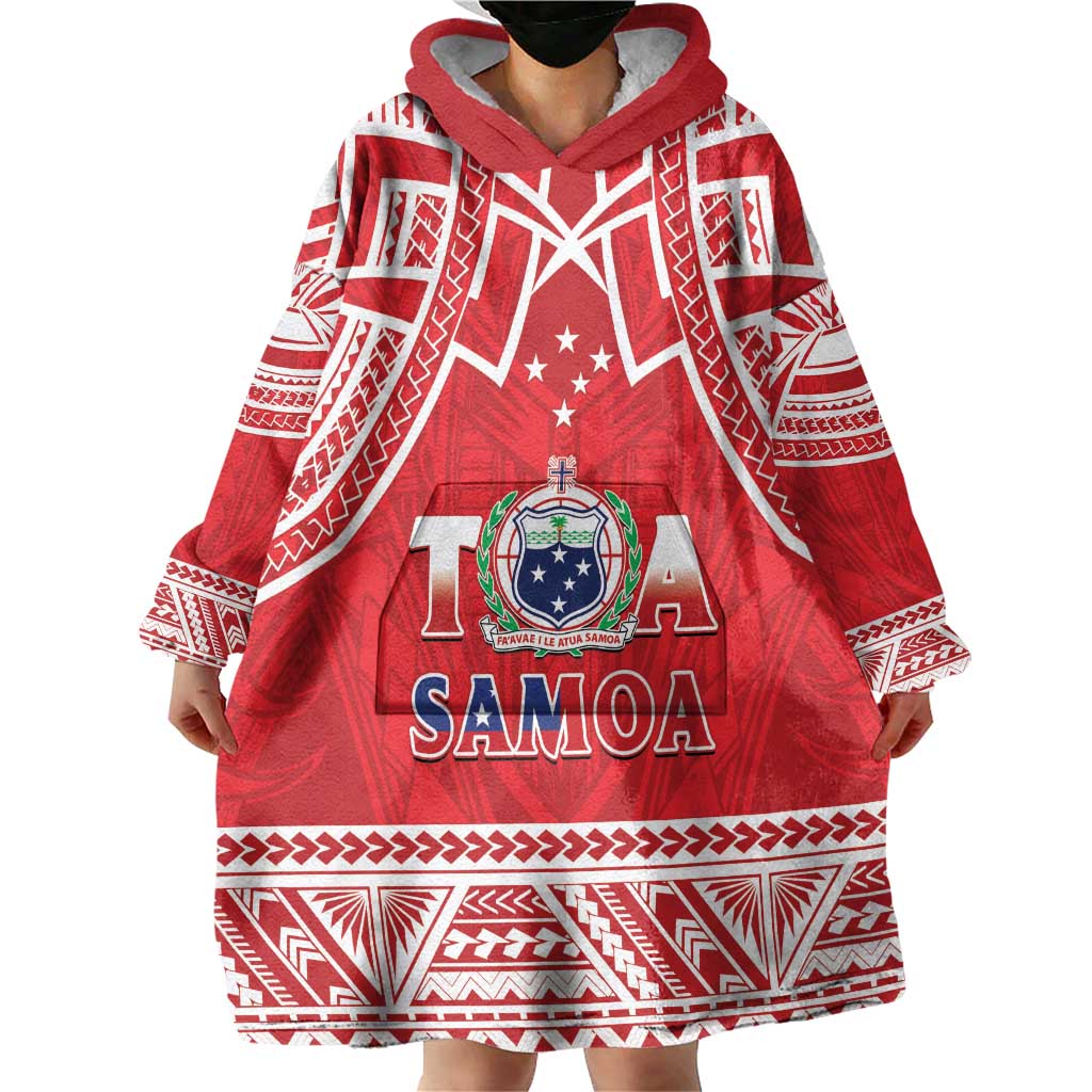 Samoa Rugby Custom Wearable Blanket Hoodie Toa Samoa Pacific Sporty Red LT14 - Polynesian Pride