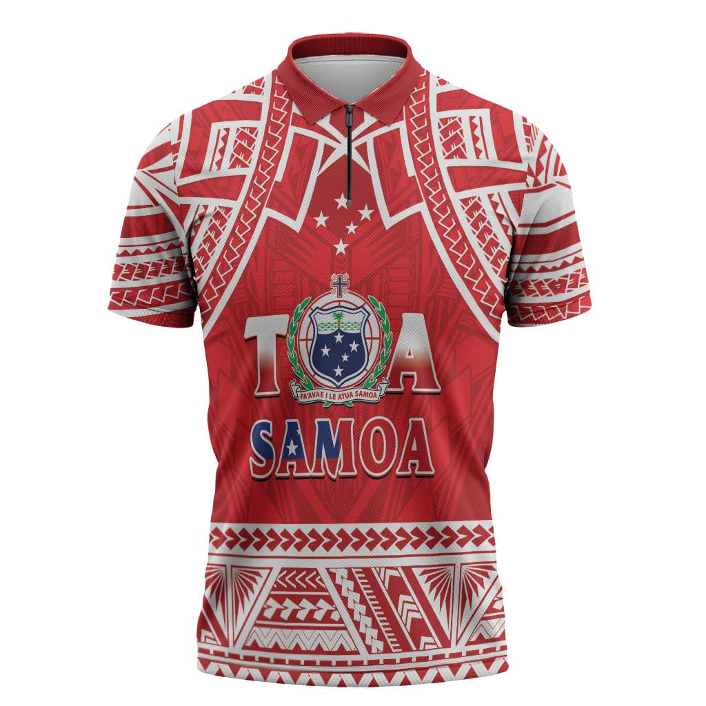 Samoa Rugby Custom Zipper Polo Shirt Toa Samoa Pacific Sporty Red LT14 Red - Polynesian Pride