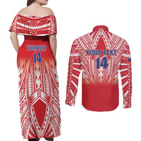 Toa Samoa Rugby Custom Couples Matching Off Shoulder Maxi Dress and Long Sleeve Button Shirt Samoa mo Samoa Polynesian Pacific Red LT14 - Polynesian Pride