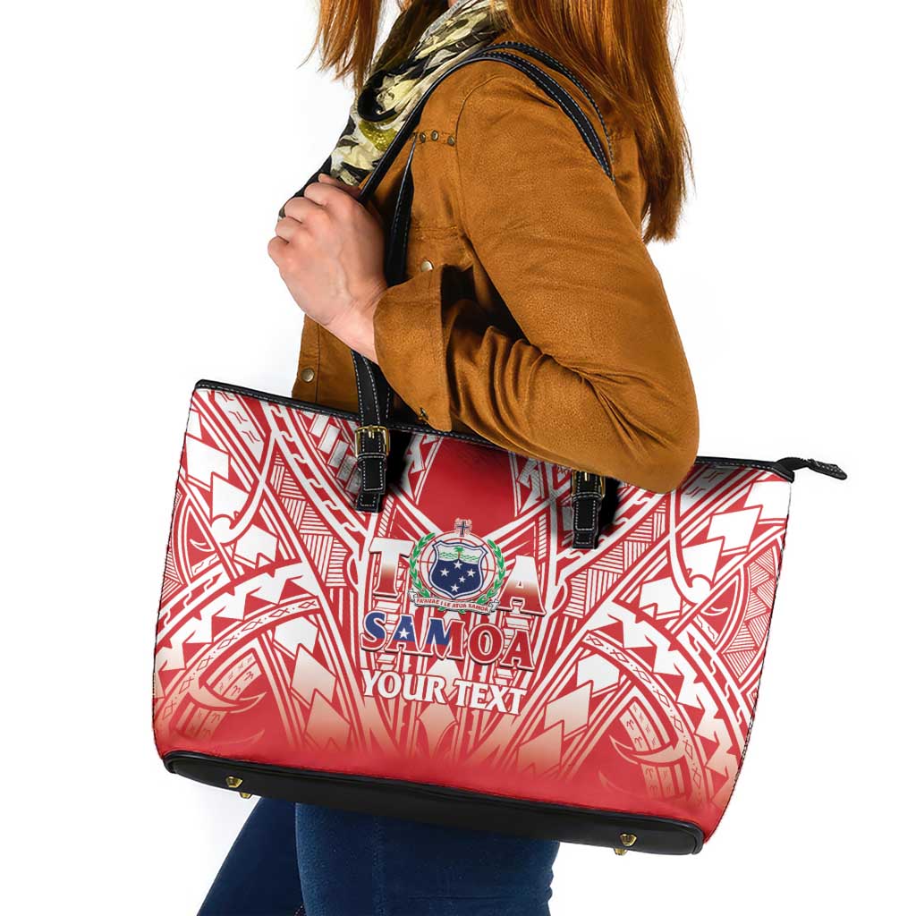 Toa Samoa Rugby Custom Leather Tote Bag Samoa mo Samoa Polynesian Pacific Red LT14 Red - Polynesian Pride