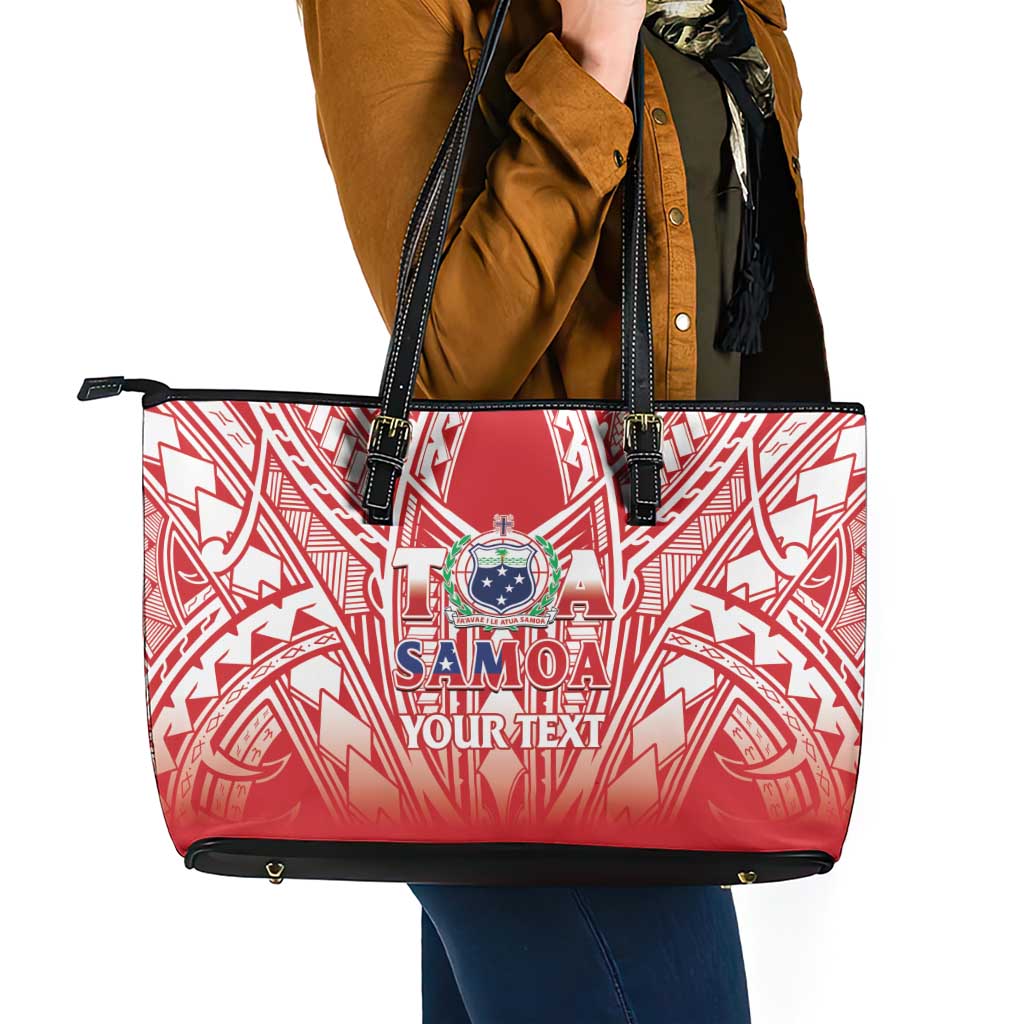 Toa Samoa Rugby Custom Leather Tote Bag Samoa mo Samoa Polynesian Pacific Red LT14 - Polynesian Pride