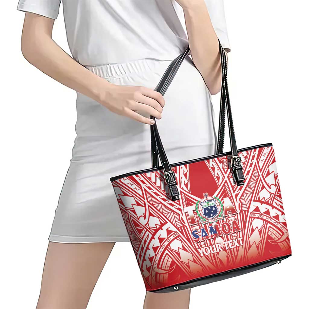 Toa Samoa Rugby Custom Leather Tote Bag Samoa mo Samoa Polynesian Pacific Red LT14 - Polynesian Pride