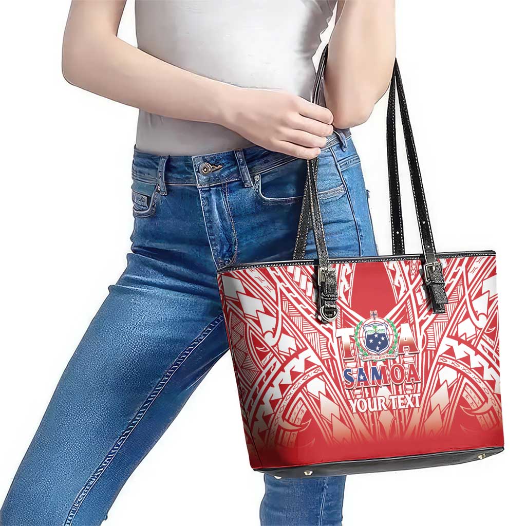 Toa Samoa Rugby Custom Leather Tote Bag Samoa mo Samoa Polynesian Pacific Red LT14 - Polynesian Pride