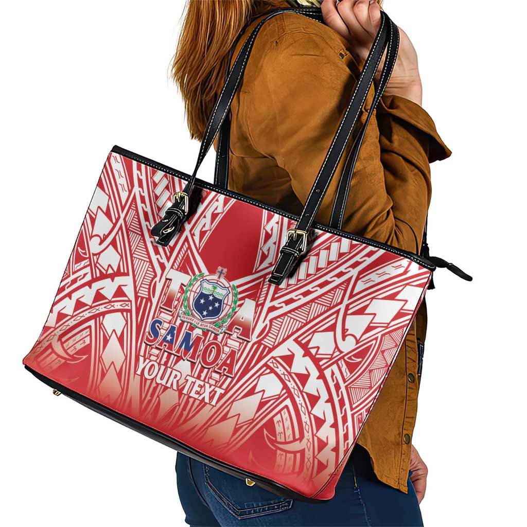 Toa Samoa Rugby Custom Leather Tote Bag Samoa mo Samoa Polynesian Pacific Red LT14 - Polynesian Pride