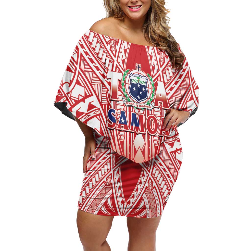 Toa Samoa Rugby Custom Off Shoulder Short Dress Samoa mo Samoa Polynesian Pacific Red LT14 Women Red - Polynesian Pride