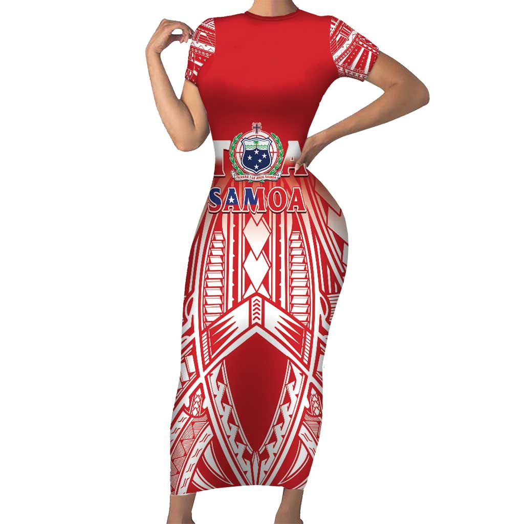 Toa Samoa Rugby Custom Short Sleeve Bodycon Dress Samoa mo Samoa Polynesian Pacific Red LT14 Long Dress Red - Polynesian Pride