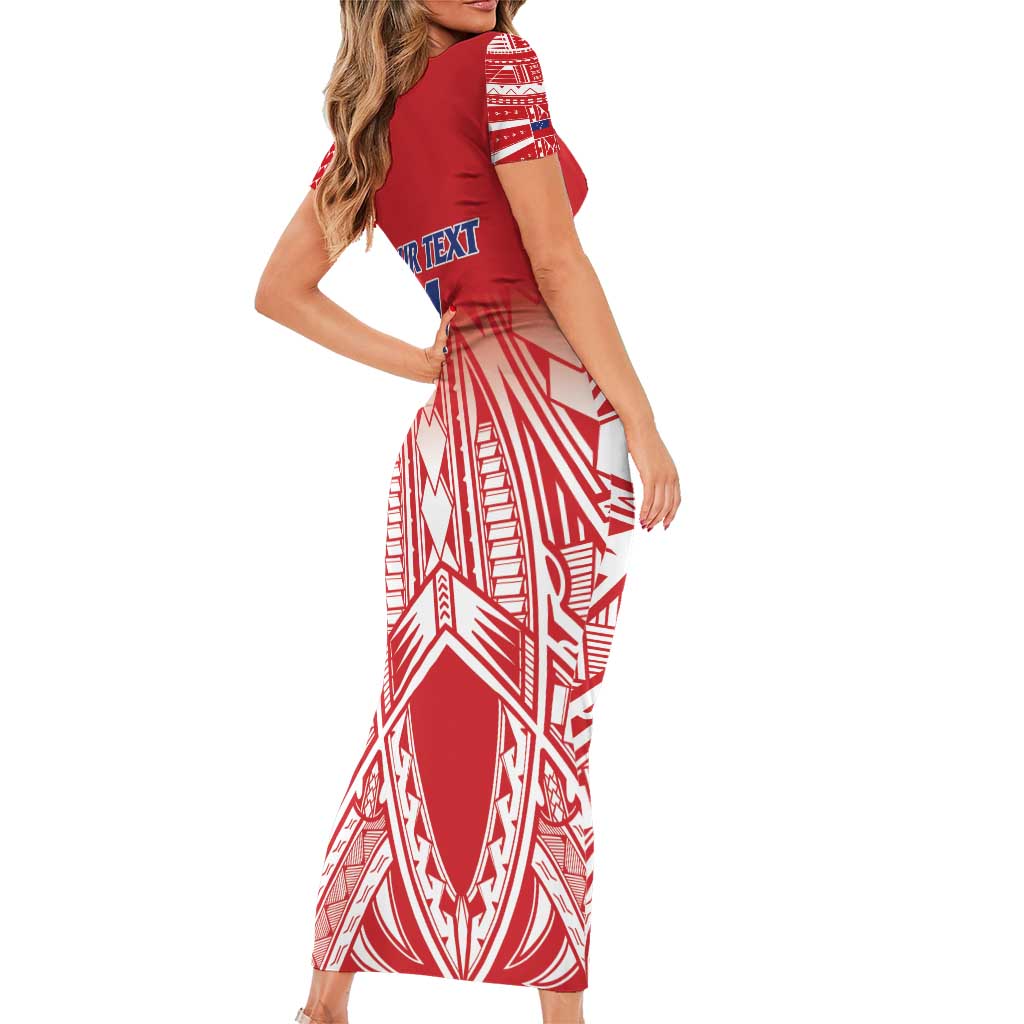 Toa Samoa Rugby Custom Short Sleeve Bodycon Dress Samoa mo Samoa Polynesian Pacific Red LT14 - Polynesian Pride