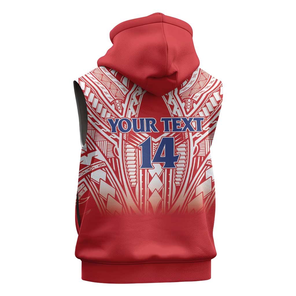 Toa Samoa Rugby Custom Sleeveless Zip Hoodie Samoa mo Samoa Polynesian Pacific Red LT14 - Polynesian Pride