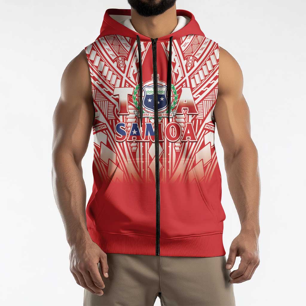 Toa Samoa Rugby Custom Sleeveless Zip Hoodie Samoa mo Samoa Polynesian Pacific Red LT14 - Polynesian Pride
