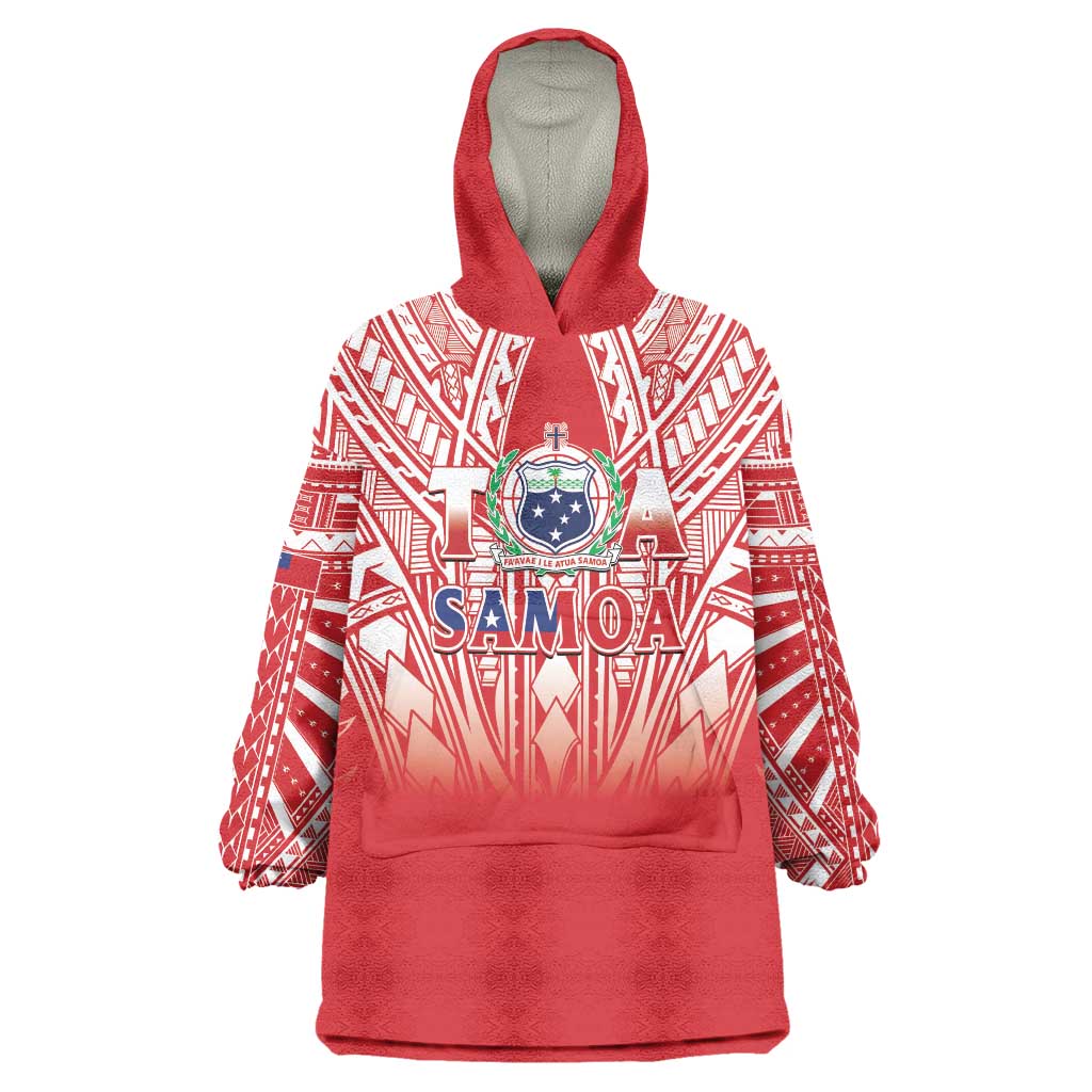 Toa Samoa Rugby Custom Wearable Blanket Hoodie Samoa mo Samoa Polynesian Pacific Red LT14 One Size Red - Polynesian Pride