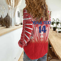 Toa Samoa Rugby Custom Women Casual Shirt Samoa mo Samoa Polynesian Pacific Red LT14 - Polynesian Pride