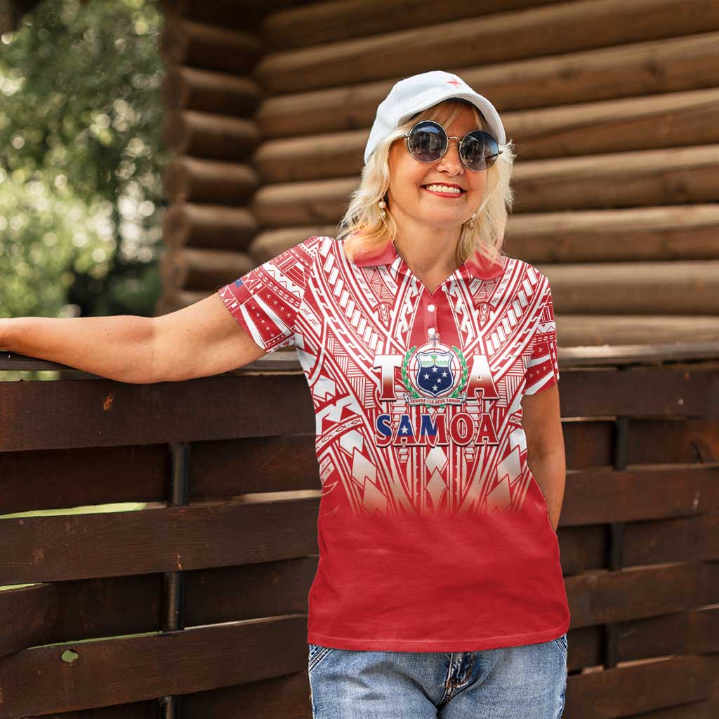 Toa Samoa Rugby Custom Women Polo Shirt Samoa mo Samoa Polynesian Pacific Red LT14 - Polynesian Pride
