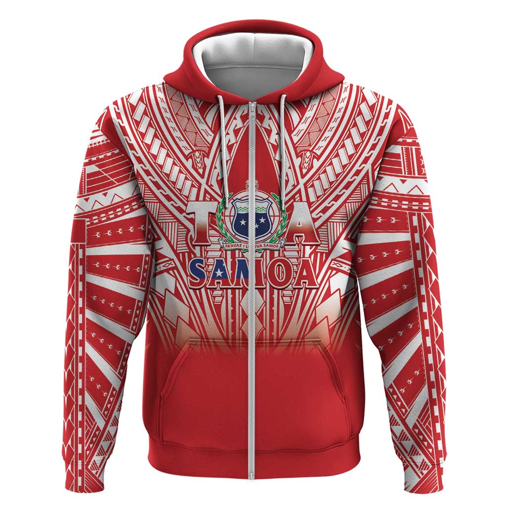 Toa Samoa Rugby Custom Zip Hoodie Samoa mo Samoa Polynesian Pacific Red LT14 Zip Hoodie Red - Polynesian Pride