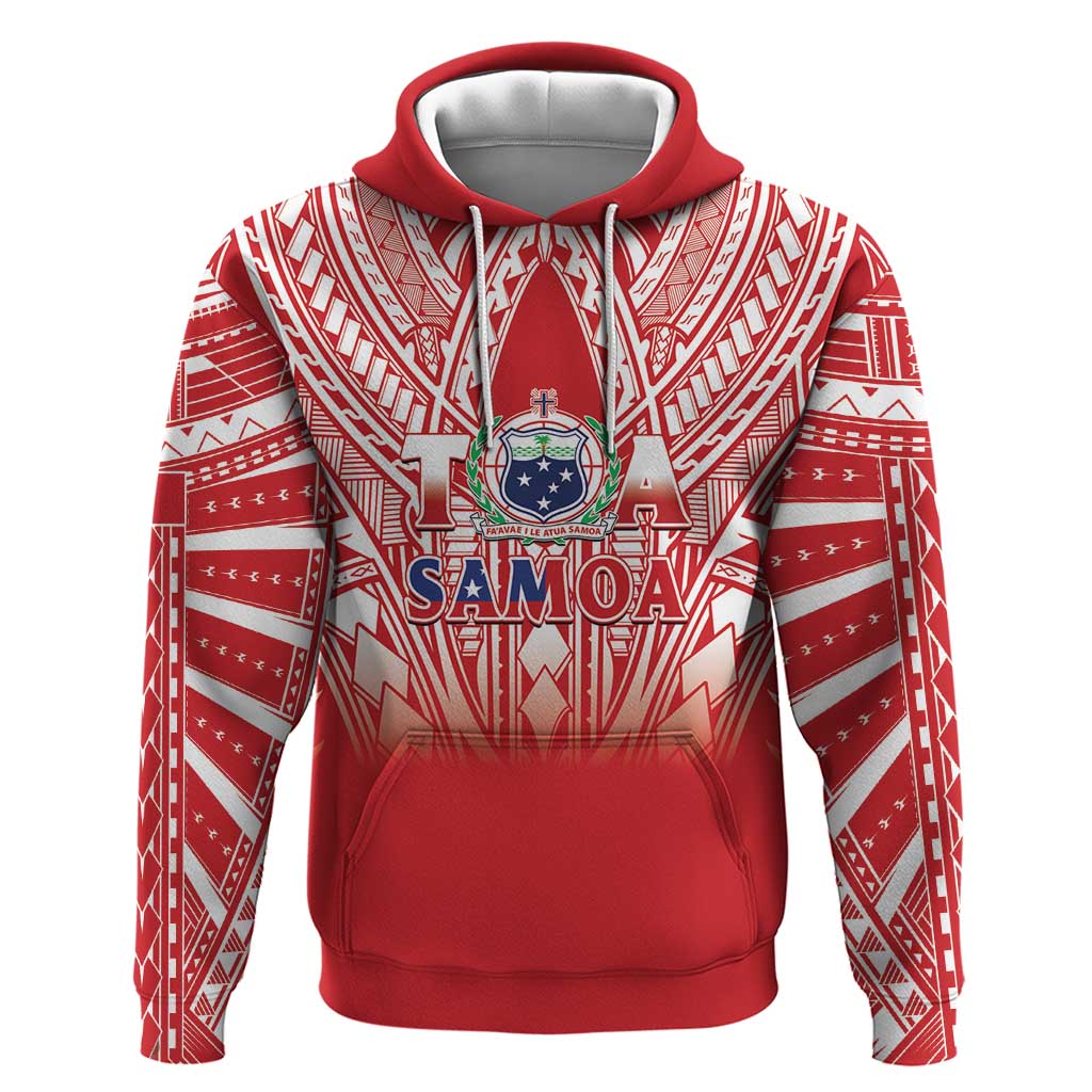Toa Samoa Rugby Custom Zip Hoodie Samoa mo Samoa Polynesian Pacific Red LT14 Pullover Hoodie Red - Polynesian Pride