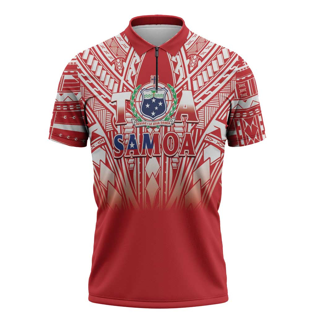 Toa Samoa Rugby Custom Zipper Polo Shirt Samoa mo Samoa Polynesian Pacific Red LT14 Red - Polynesian Pride