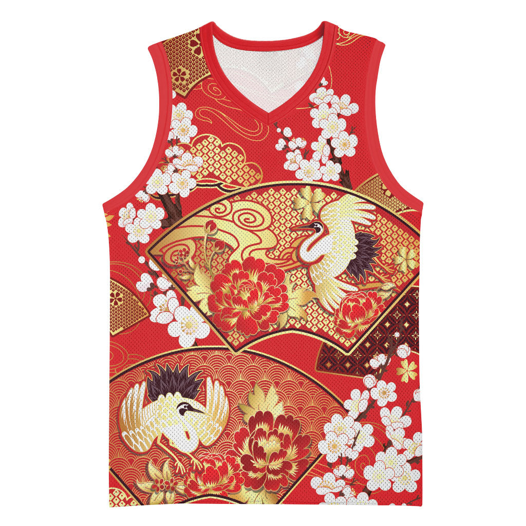 Chrysanthemum Sakura Cranes Japanese Culture Basketball Jersey