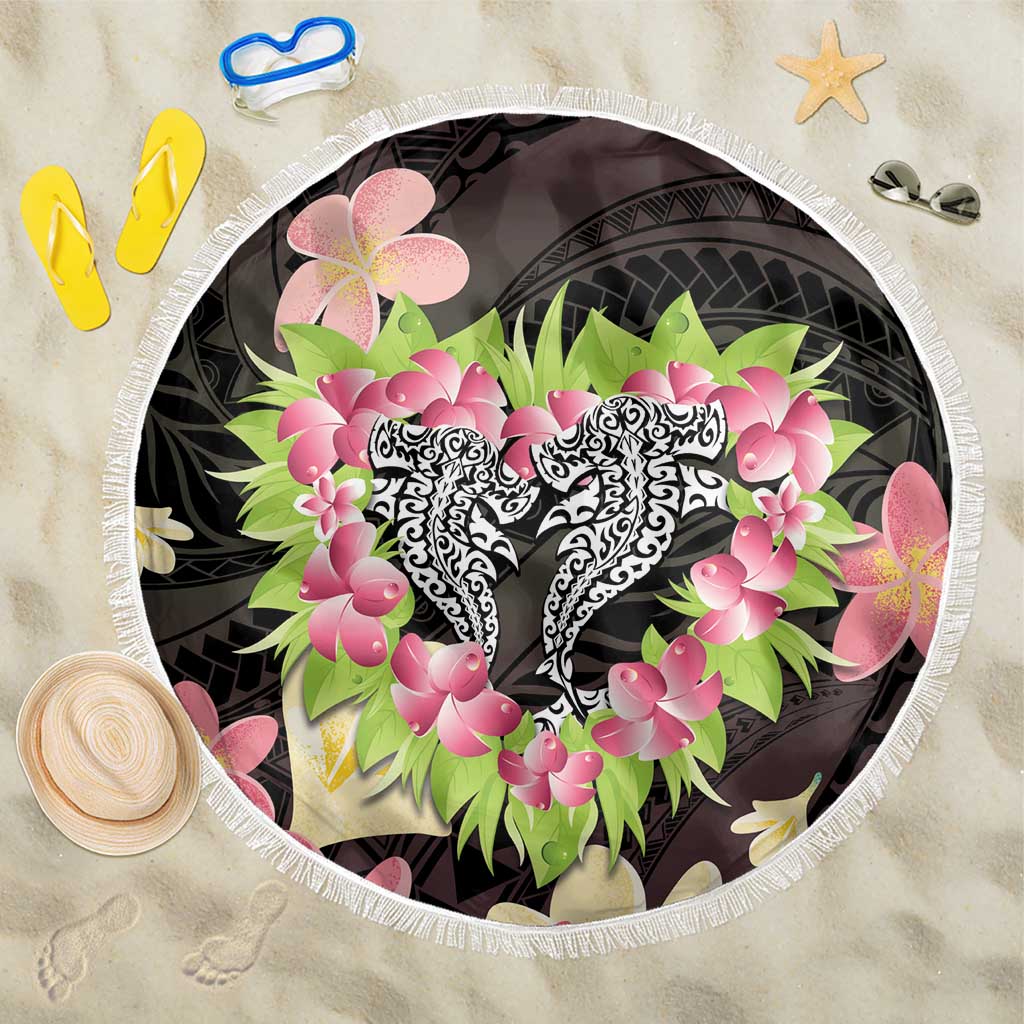 Polynesia Valentine's Day Beach Blanket Hammerhead Shark Plumeria With Polynesian Pattern