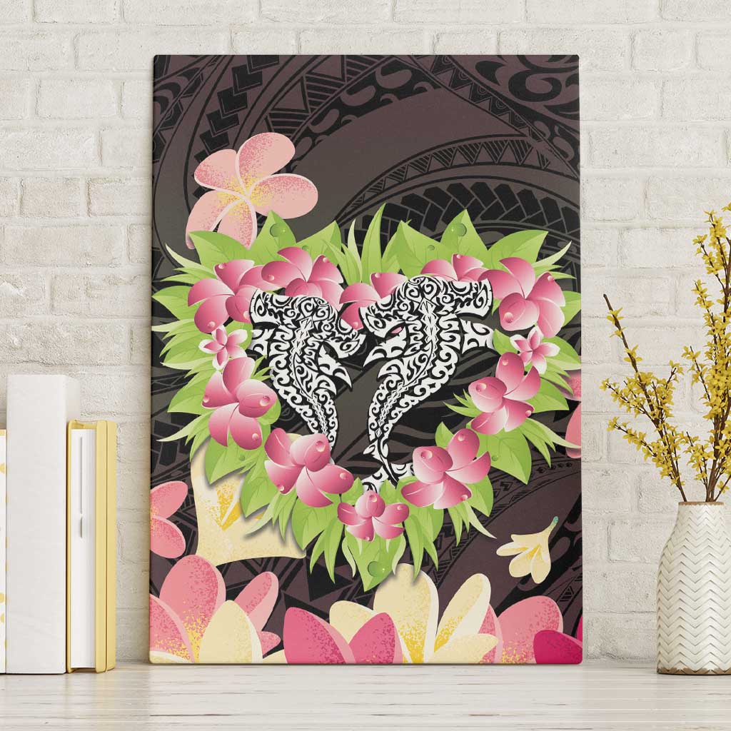 Polynesia Valentine's Day Canvas Wall Art Hammerhead Shark Plumeria With Polynesian Pattern