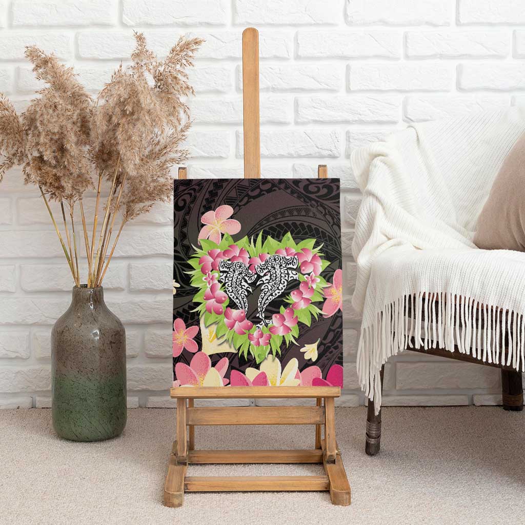 Polynesia Valentine's Day Canvas Wall Art Hammerhead Shark Plumeria With Polynesian Pattern LT14 - Polynesian Pride