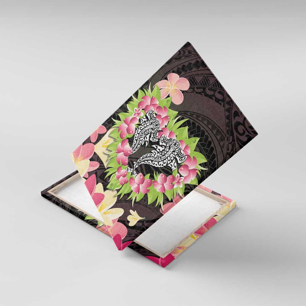 Polynesia Valentine's Day Canvas Wall Art Hammerhead Shark Plumeria With Polynesian Pattern LT14 With Frame Black - Polynesian Pride