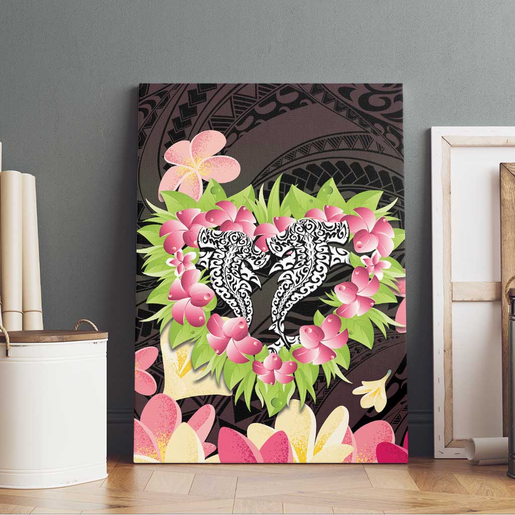 Polynesia Valentine's Day Canvas Wall Art Hammerhead Shark Plumeria With Polynesian Pattern LT14 - Polynesian Pride