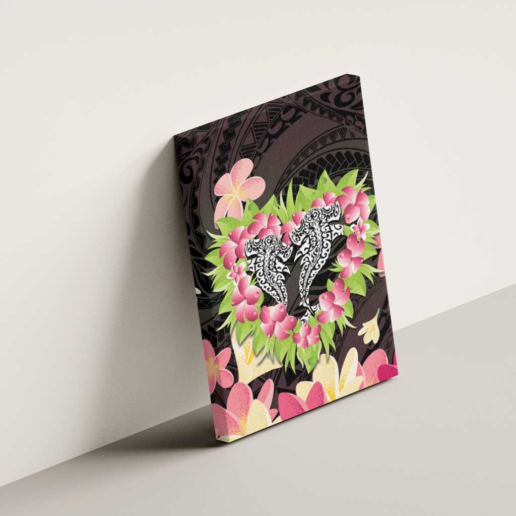 Polynesia Valentine's Day Canvas Wall Art Hammerhead Shark Plumeria With Polynesian Pattern LT14 - Polynesian Pride