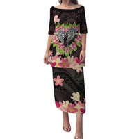 Polynesia Valentine's Day Puletasi Hammerhead Shark Plumeria With Polynesian Pattern LT14 Long Dress Black - Polynesian Pride