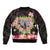 Polynesia Valentine's Day Sleeve Zip Bomber Jacket Hammerhead Shark Plumeria With Polynesian Pattern