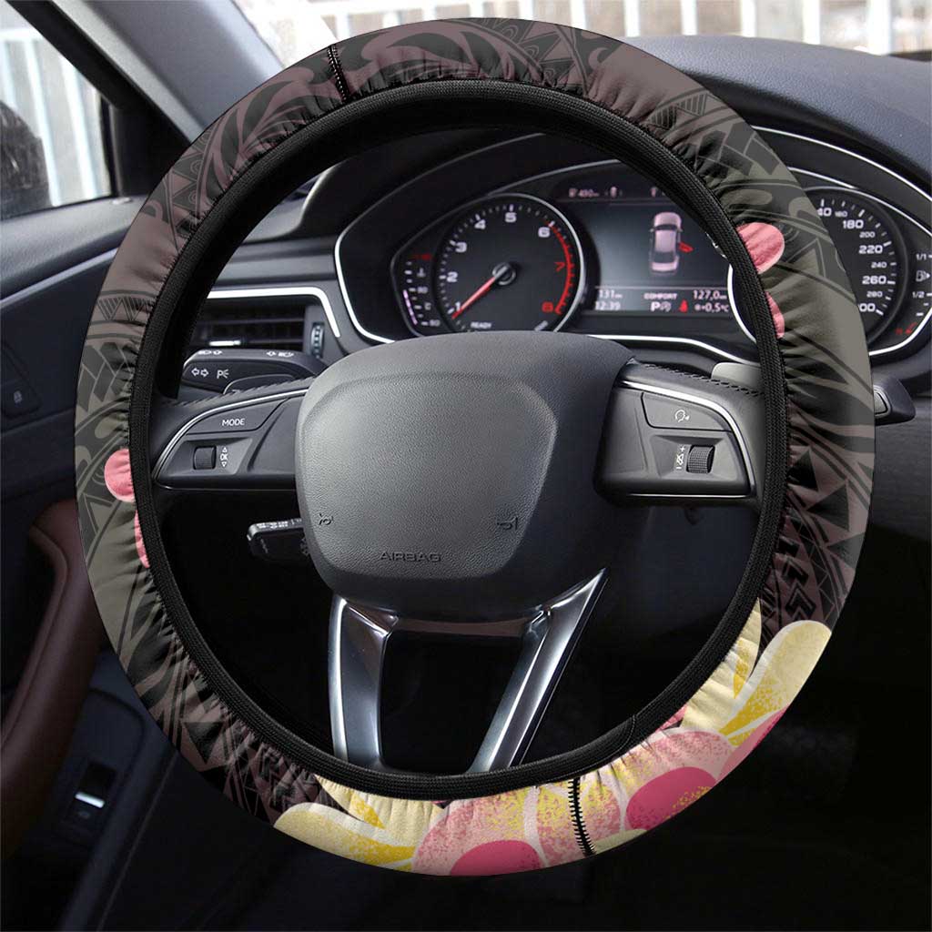 Polynesia Valentine's Day Steering Wheel Cover Hammerhead Shark Plumeria With Polynesian Pattern LT14 - Polynesian Pride