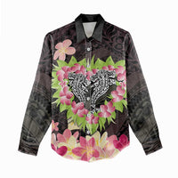 Polynesia Valentine's Day Women Casual Shirt Hammerhead Shark Plumeria With Polynesian Pattern LT14 - Polynesian Pride