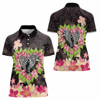 Polynesia Valentine's Day Women Polo Shirt Hammerhead Shark Plumeria With Polynesian Pattern LT14 - Polynesian Pride