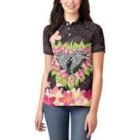 Polynesia Valentine's Day Women Polo Shirt Hammerhead Shark Plumeria With Polynesian Pattern LT14 - Polynesian Pride