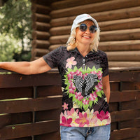 Polynesia Valentine's Day Women Polo Shirt Hammerhead Shark Plumeria With Polynesian Pattern LT14 - Polynesian Pride