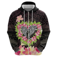 Polynesia Valentine's Day Zip Hoodie Hammerhead Shark Plumeria With Polynesian Pattern LT14 - Polynesian Pride