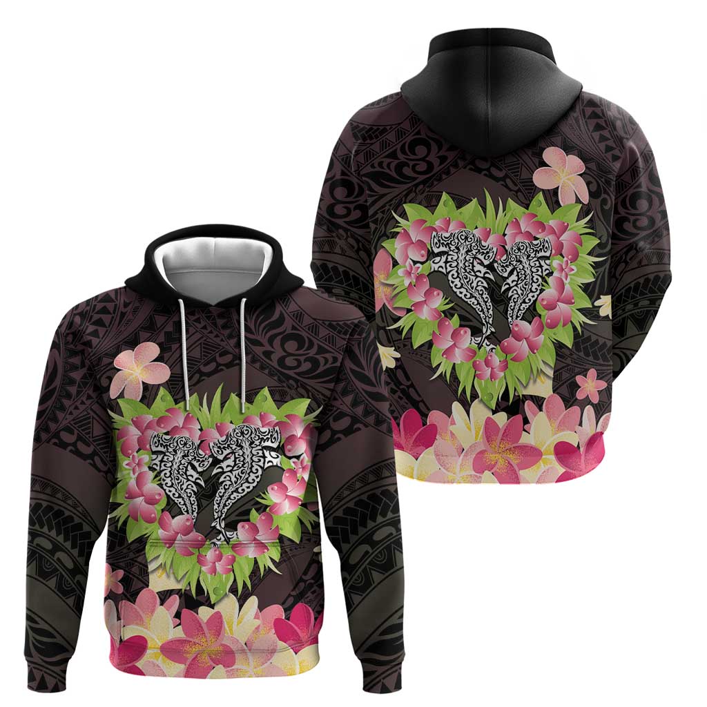 Polynesia Valentine's Day Zip Hoodie Hammerhead Shark Plumeria With Polynesian Pattern LT14 - Polynesian Pride