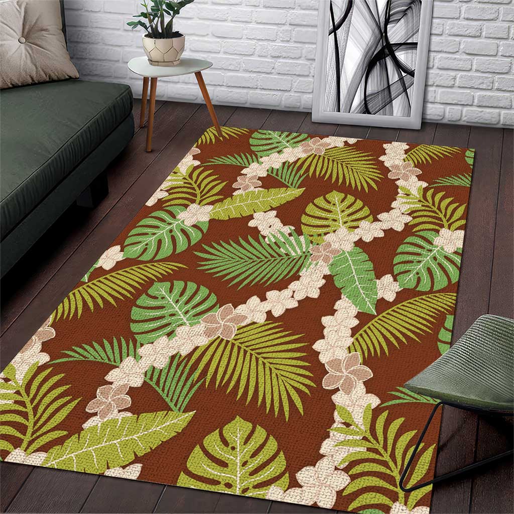 Brown Hawaii Plumeria Lei With Tropical Leaves Area Rug LT14 Brown - Polynesian Pride