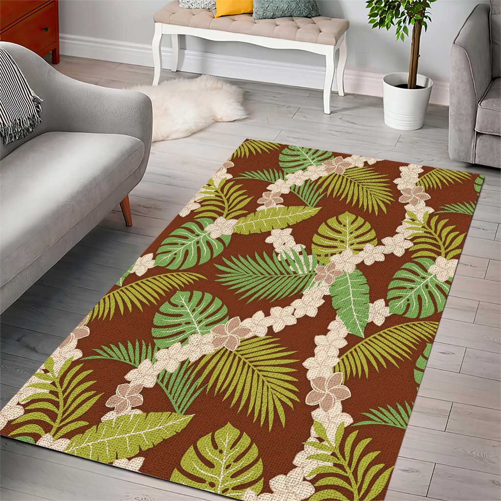Brown Hawaii Plumeria Lei With Tropical Leaves Area Rug LT14 - Polynesian Pride