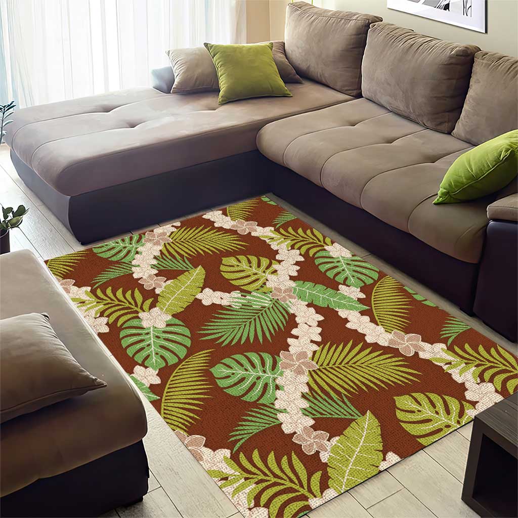 Brown Hawaii Plumeria Lei With Tropical Leaves Area Rug LT14 - Polynesian Pride