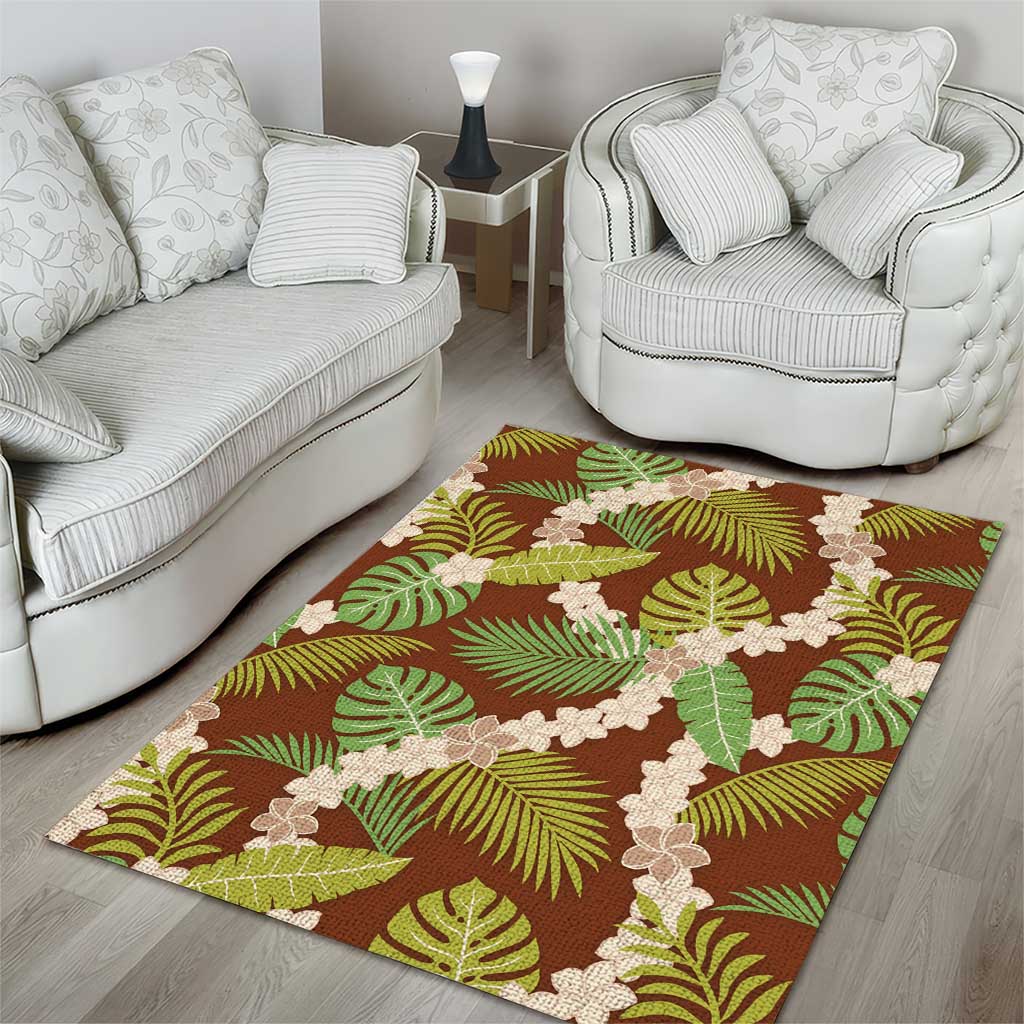 Brown Hawaii Plumeria Lei With Tropical Leaves Area Rug LT14 - Polynesian Pride