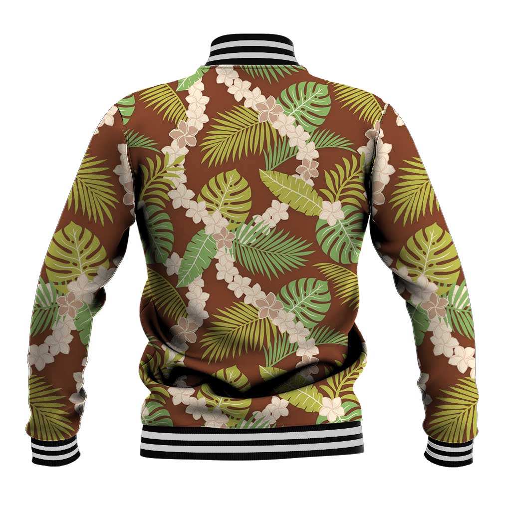 Brown Hawaii Plumeria Lei With Tropical Leaves Baseball Jacket LT14 - Polynesian Pride